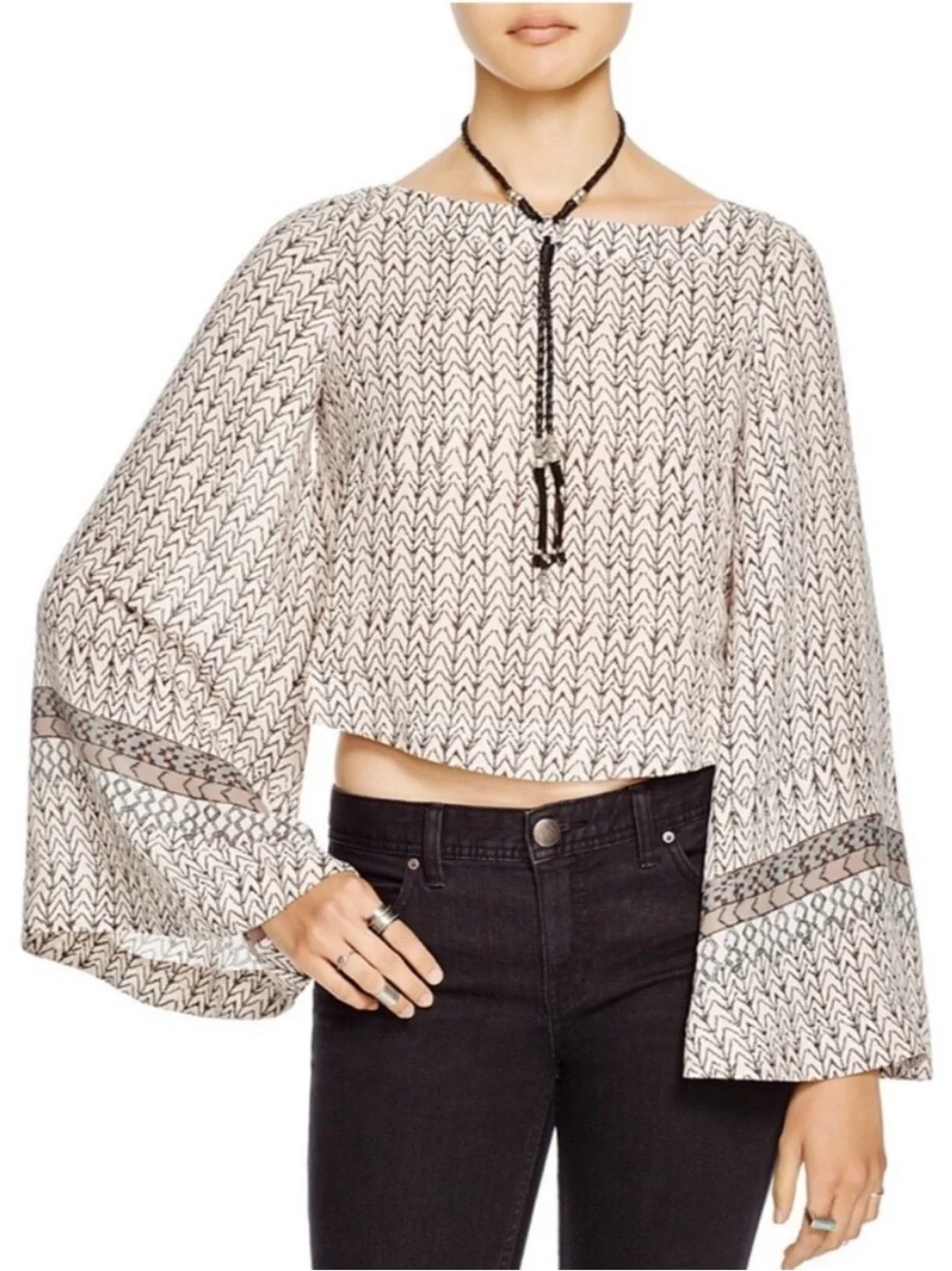 Free People Stars Aligned Bell Sleeve Crop Top